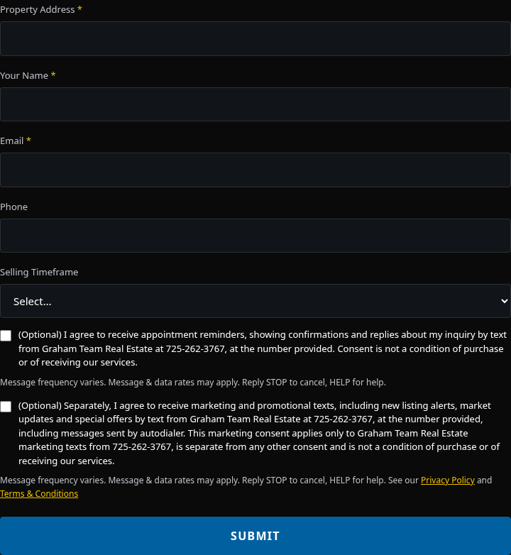 Home valuation form opt-in (two separate unchecked checkboxes)
